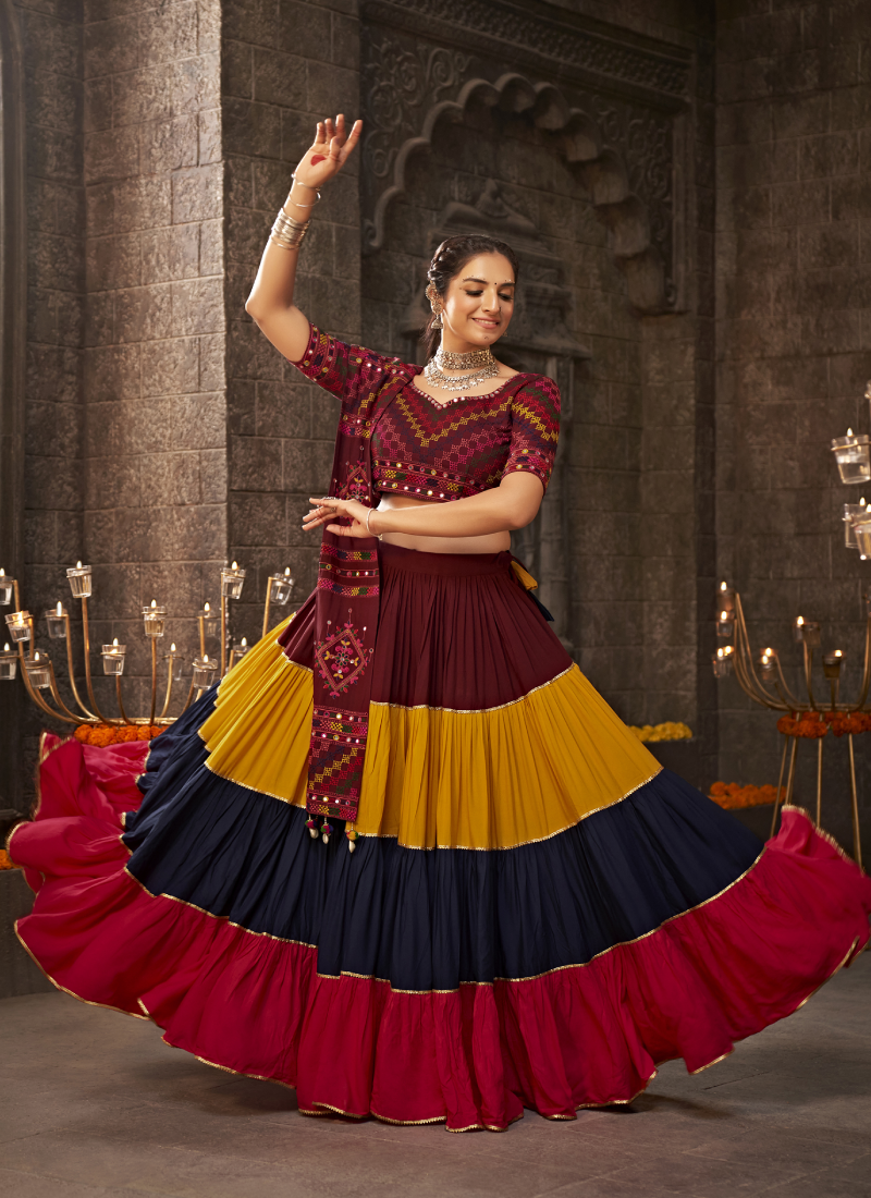 Viscose Rayon Multi Color Plain Chaniya Choli For Navratri