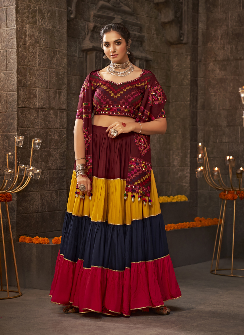 Viscose Rayon Multi Color Plain Chaniya Choli For Navratri