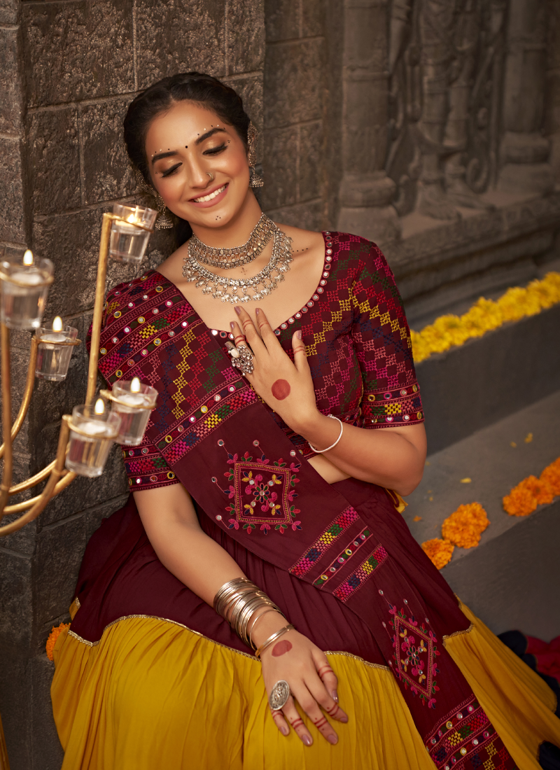 Viscose Rayon Multi Color Plain Chaniya Choli For Navratri