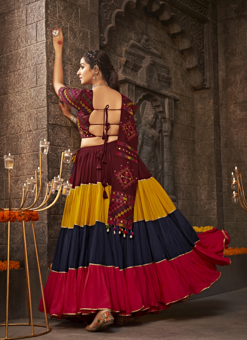 Viscose Rayon Multi Color Plain Chaniya Choli For Navratri