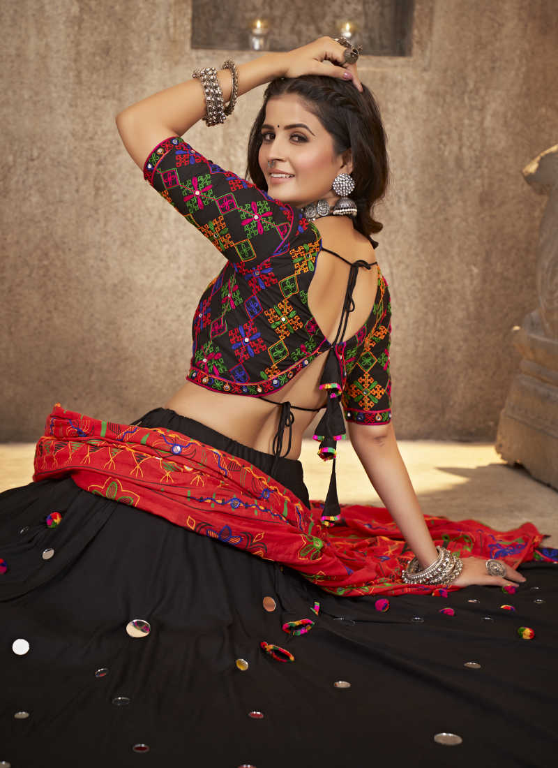 Viscose Rayon Real Mirror Work Navy Blue Navratri Lehenga Choli