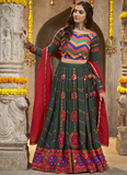 Viscose Rayon Thread Embroidered Bottle Green Ghagra Choli