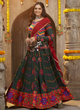 Viscose Rayon Thread Embroidered Bottle Green Ghagra Choli