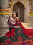 Viscose Rayon Thread Embroidered Bottle Green Ghagra Choli