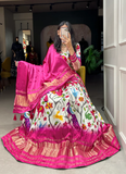 White Patola Printed Pure Gaji Silk Lehenga Choli For Wedding