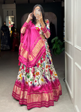 White Patola Printed Pure Gaji Silk Lehenga Choli For Wedding