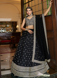Zari Sequence Work Black Net Lehenga Choli For Party