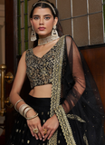 Zari Sequence Work Black Net Lehenga Choli For Party