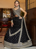 Zari Sequence Work Black Net Lehenga Choli For Party