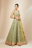 Amazing Pista green Georgette lehenga with sequin zari embroidery work