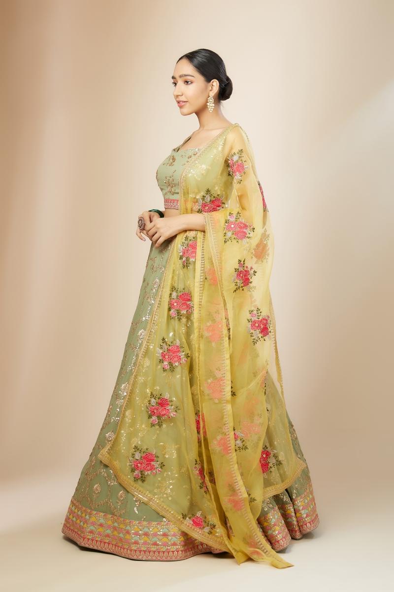 Amazing Pista green Georgette lehenga with sequin zari embroidery work