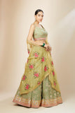 Amazing Pista green Georgette lehenga with sequin zari embroidery work