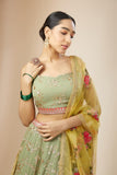 Amazing Pista green Georgette lehenga with sequin zari embroidery work