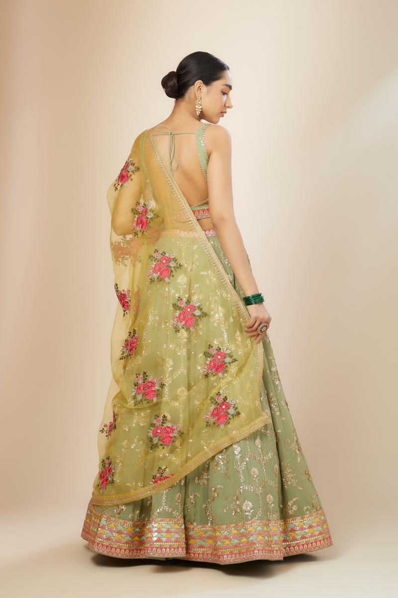 Amazing Pista green Georgette lehenga with sequin zari embroidery work