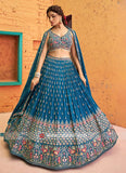 Trendy Georgette Peacock colored sequin zari embroidery lehenga choli