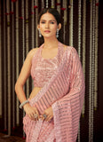 Pink Party Wear Saree With Georgette Sequence Work