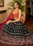Elegant Look Bottle Green Georgette Lehenga With Gota Patti Work