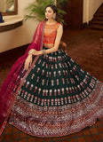 Elegant Look Bottle Green Georgette Lehenga With Gota Patti Work