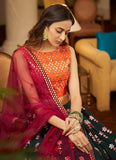 Elegant Look Bottle Green Georgette Lehenga With Gota Patti Work