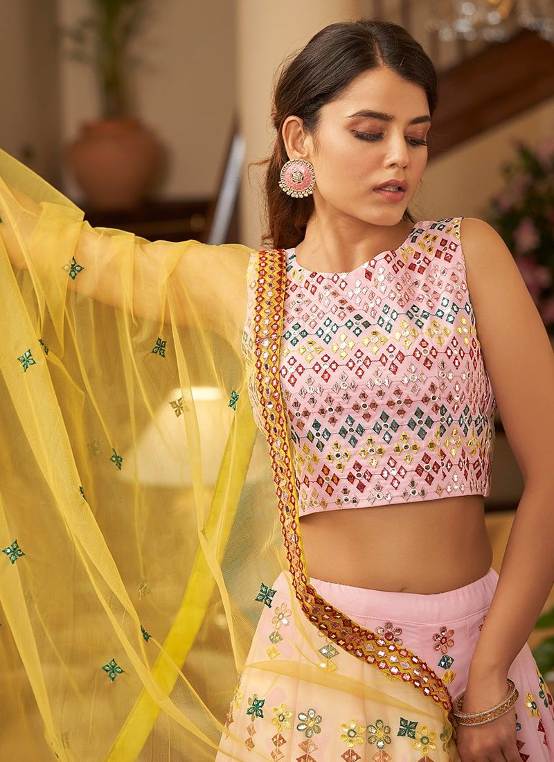 Pretty Light Pink Georgette Embroidery Work Lehenga Choli