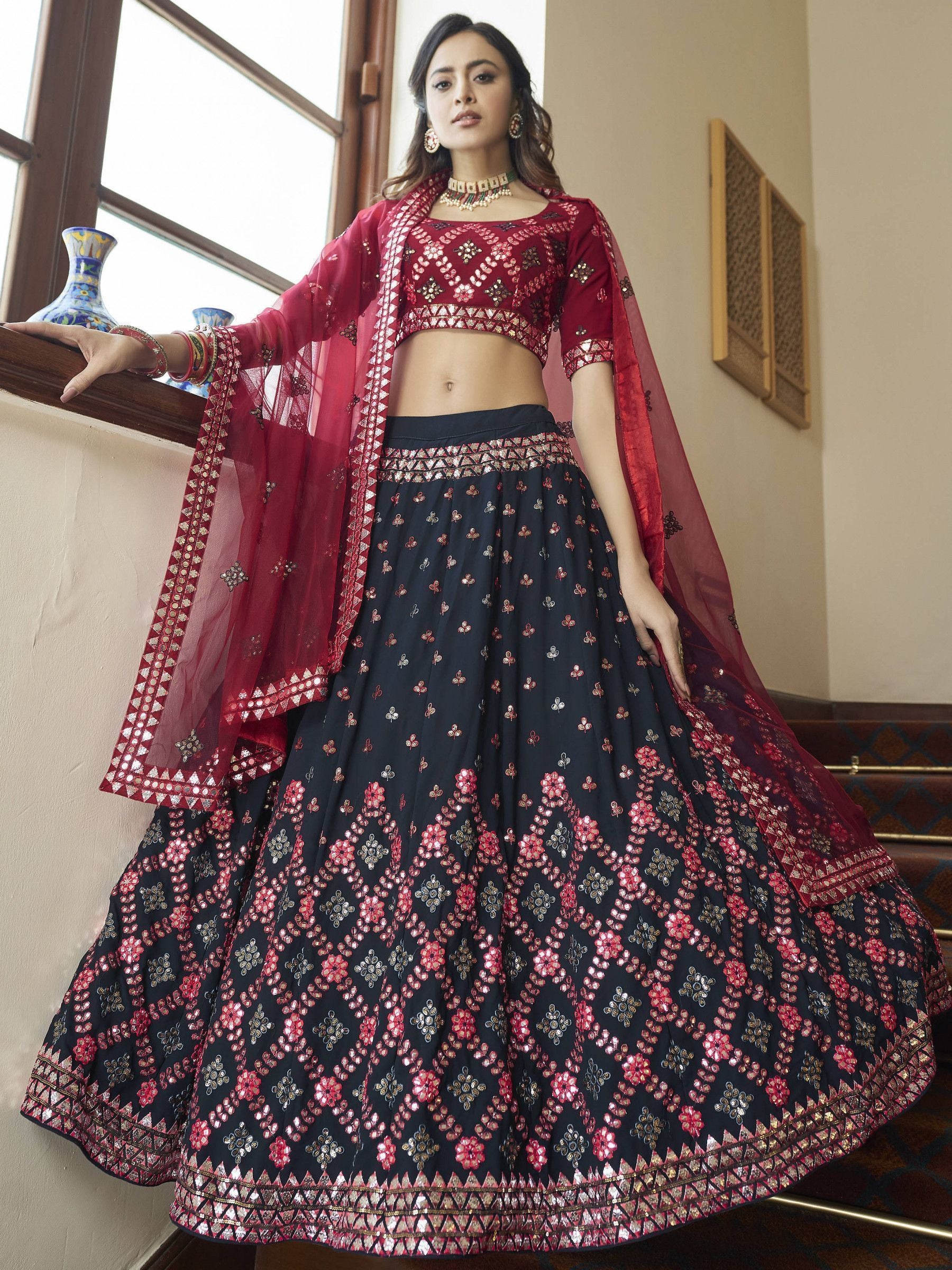 Stylish Teal Blue Georgette Party Wear Lehenga Choli