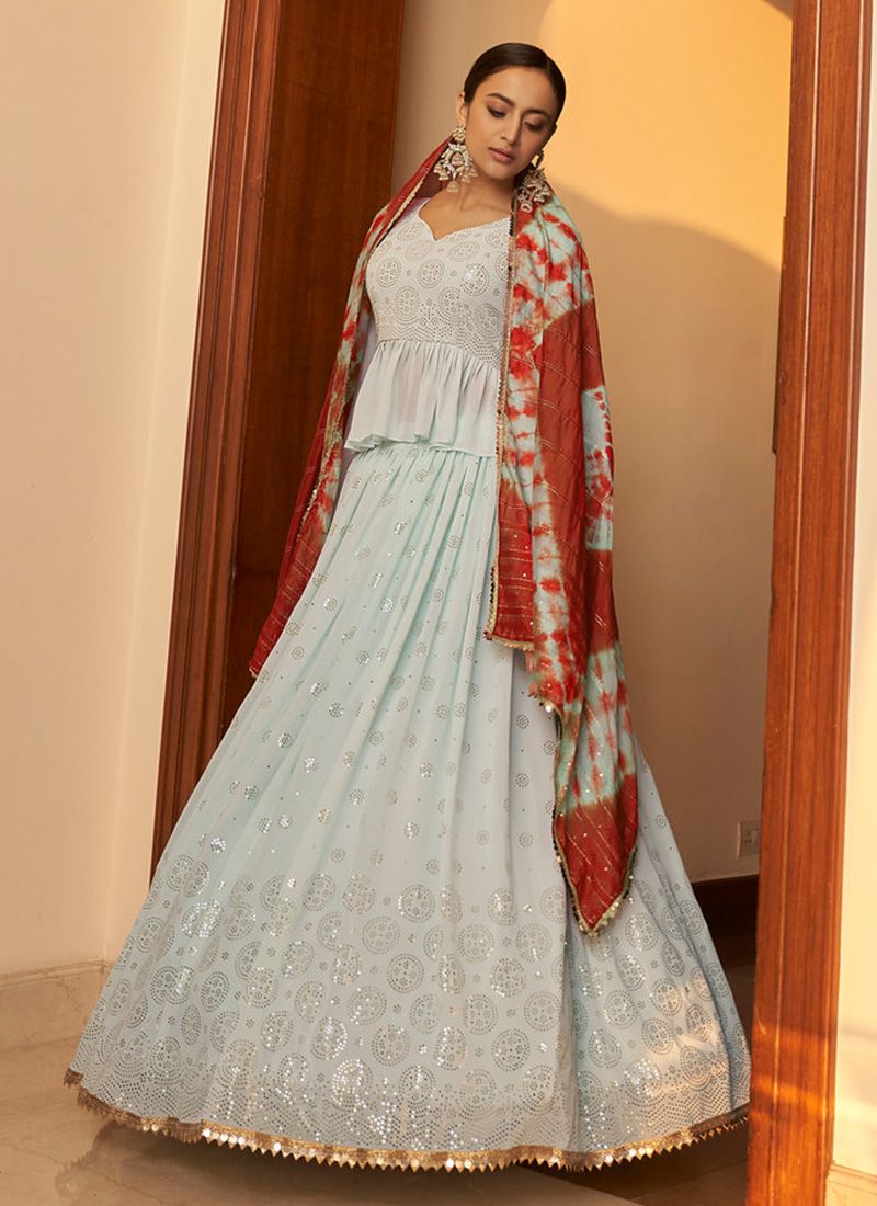 Trendy Look Sky Blue Georgette New Designer Lehenga