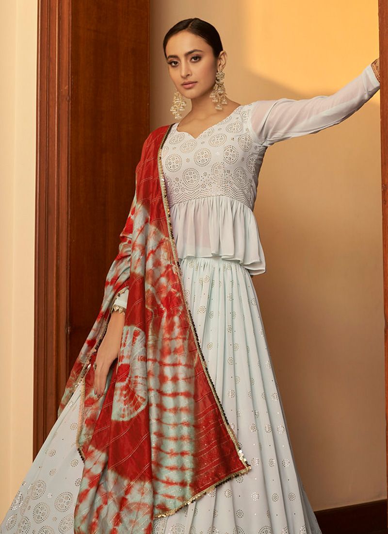 Trendy Look Sky Blue Georgette New Designer Lehenga