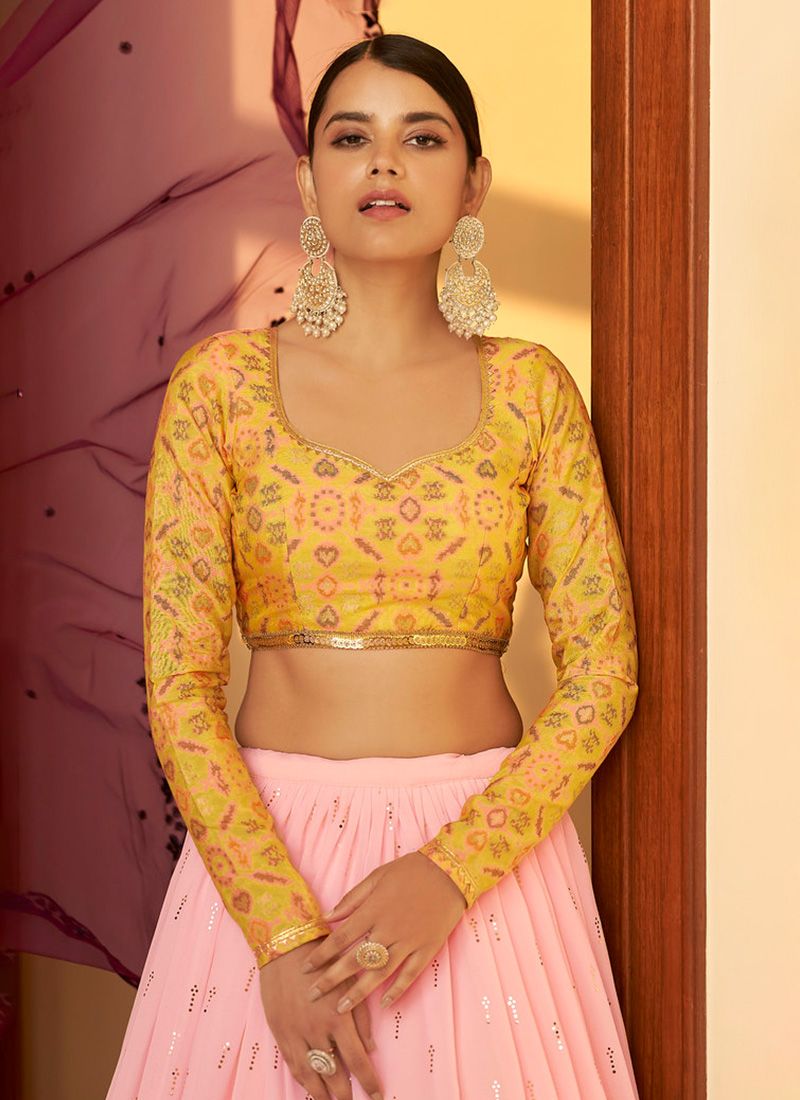 Amazing Light Pink Georgette Lehenga With Purple Dupatta