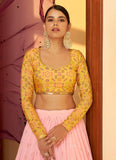Amazing Light Pink Georgette Lehenga With Purple Dupatta