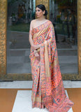 Enchanting Kashmiri Modal Handloom Weaving Work Orange Saree