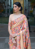 Enchanting Kashmiri Modal Handloom Weaving Work Orange Saree