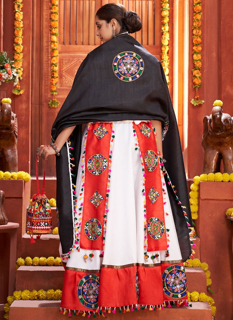 Black and White Gamthi Embroidery Work Garba Chaniya Choli
