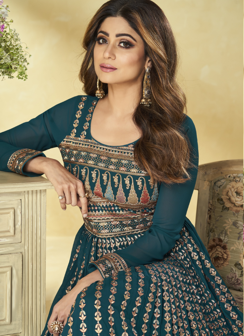 Teal Green Pure Georgette Anarkali Suits for Wedding