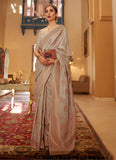 Simple Looking Copper Zari Handloom Weaving Work Beige Saree