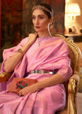 Festive Wear Copper Zari Handloom Weaving Silk Pink Saree