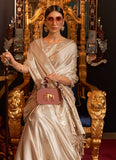 Beige Satin Silk Traditional Saree With Zari Weaving Work