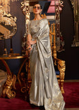 Zari Weaving Work Grey Color Satin Silk Saree for Women