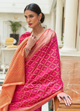 Traditional Bandhni Patola Print Silk Pink Saree for Festival