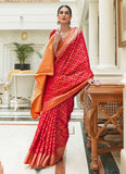 Red Color Bandhani Patola Print Silk Saree for Karwa Chauth