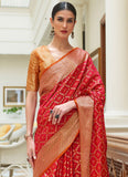 Red Color Bandhani Patola Print Silk Saree for Karwa Chauth