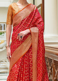 Red Color Bandhani Patola Print Silk Saree for Karwa Chauth