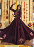 Mirror Work Purple Muslin Cotton Jacket Style Fancy Chaniya Choli