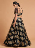 Wedding Wear Net Fabric Black Lehenga With Embroidery Work
