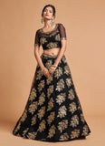 Wedding Wear Net Fabric Black Lehenga With Embroidery Work