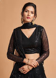 Black Color Net Sequins Work Reception Party Wear Lehenga