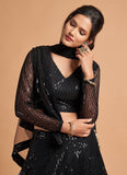 Black Color Net Sequins Work Reception Party Wear Lehenga