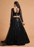 Black Color Net Sequins Work Reception Party Wear Lehenga