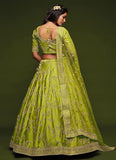 Art Silk Neon Green Embroidery Work Wedding Lehenga Choli