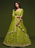 Art Silk Neon Green Embroidery Work Wedding Lehenga Choli