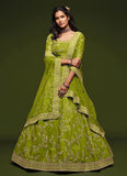 Art Silk Neon Green Embroidery Work Wedding Lehenga Choli